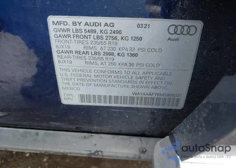 2021 Audi Q5 Premium 45 Tfsi Quattro S Tronic from USA, damaged, VIN WA1AAAFY8M2068331